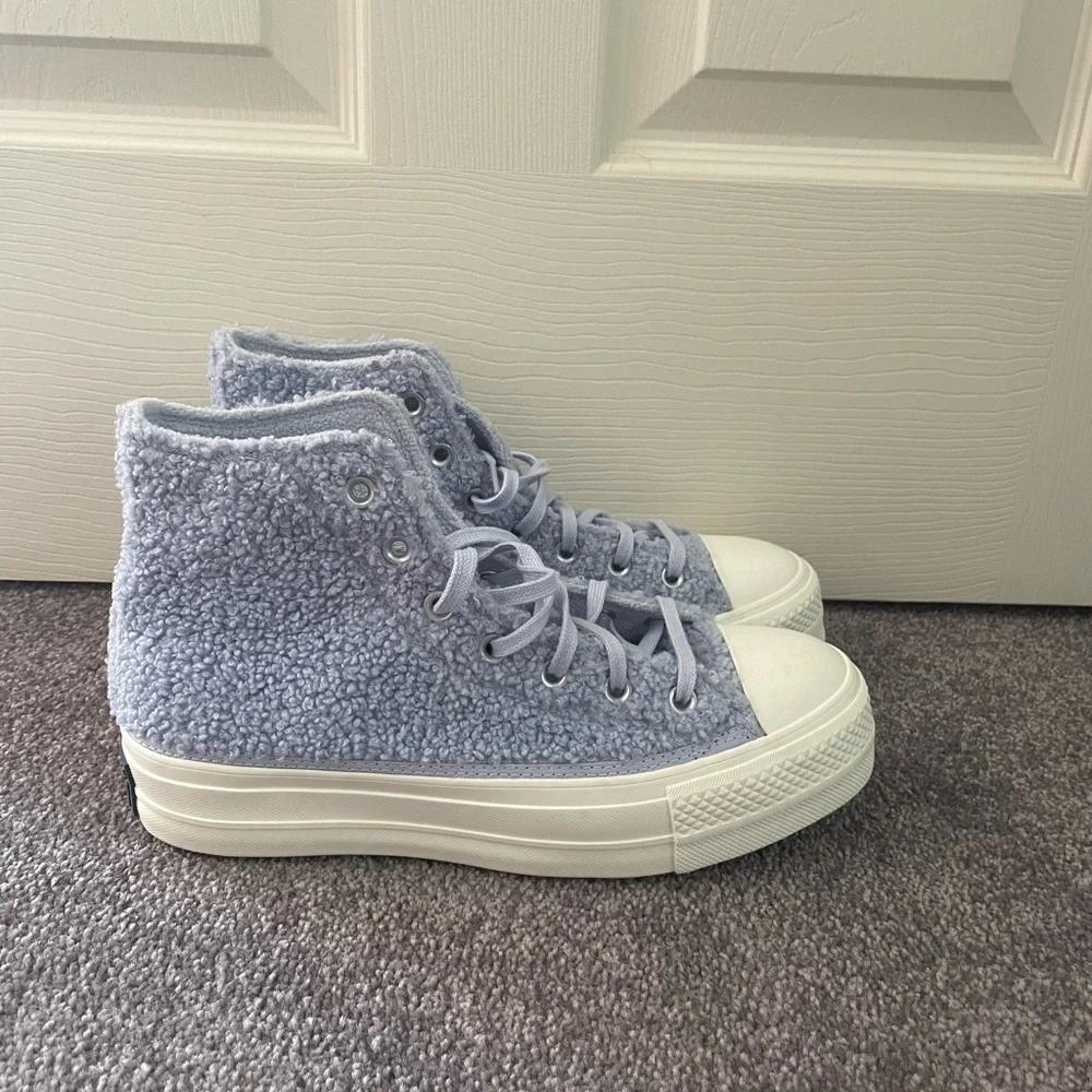 Converse Women's Light Gray Sherpa High-Top Platform Sneakers